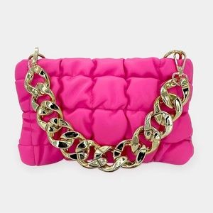 NEW Neon Pink Puffer Convertible Clutch and Crossbody Bag